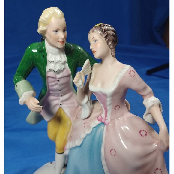 Royal Dux Antique Porcelain Figurine Victorian Couple Dancing WW1 Era Lady W Fan - Picture 5 of 16